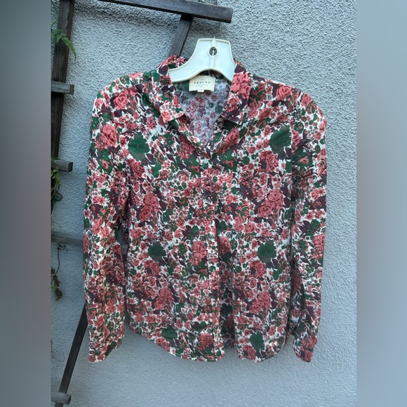Sezane PIERRO SHIRT in mini Flowers Peach and Green - Picture 6 of 8